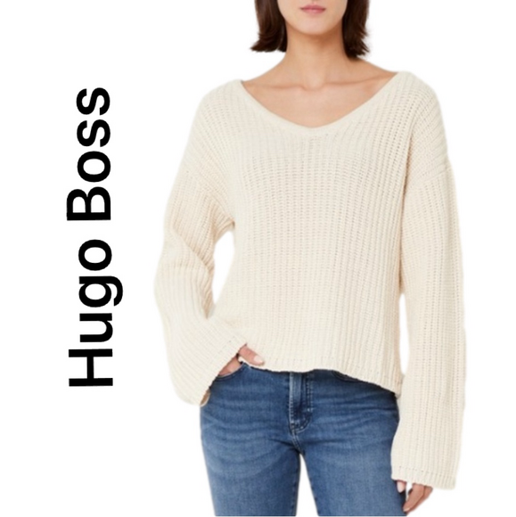 Hugo Boss Sweaters - HUGO BOSS Long Sleeve Sweater With V-Neck in Soft Cream, Size Large, NWT